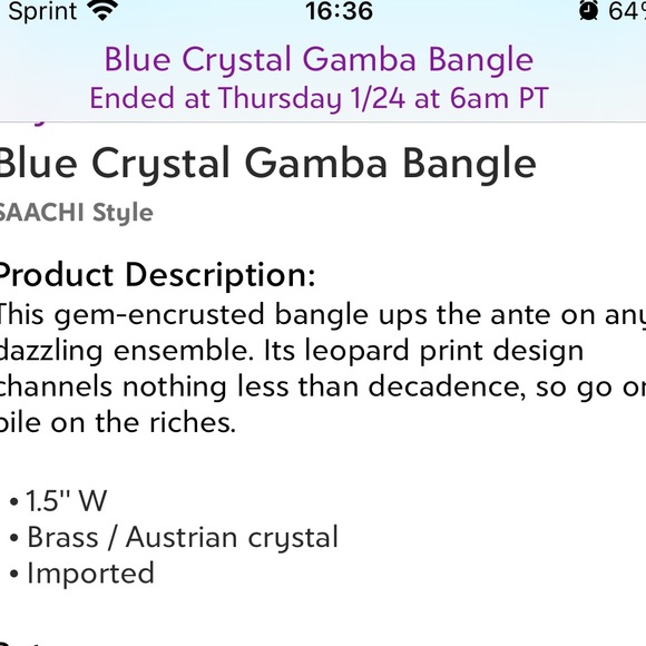 SAACHI-Gamba Blue, black and orange crystal bangle bracelet 1.5” W NWT/boxed - Picture 3 of 3